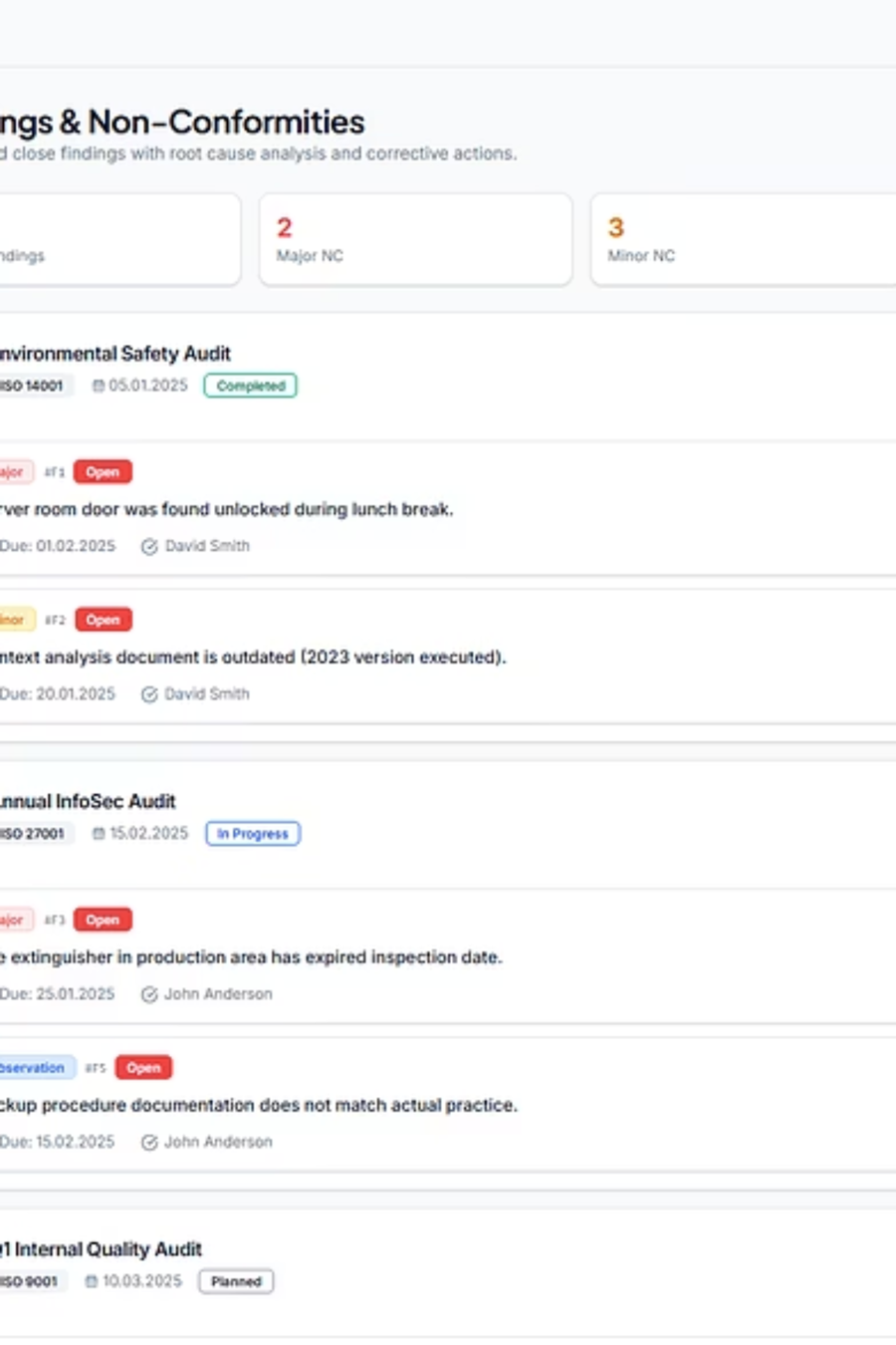 Findings Management Interface